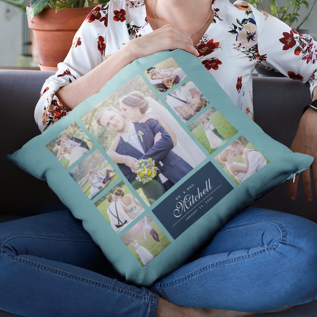 Custom Color Elegantes Script Mr & Mrs. Foto Colla Kissen (Von Creator hochgeladen)