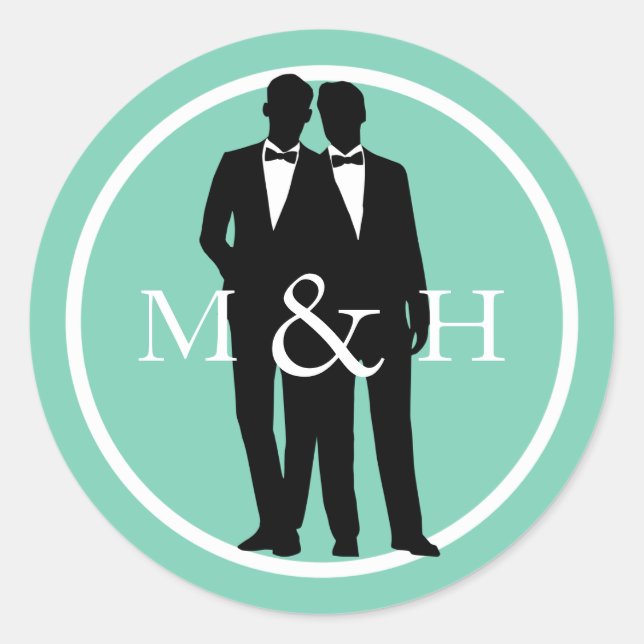 Custom Color Gay Couple Grooms Wedding Stickers (Vorderseite)