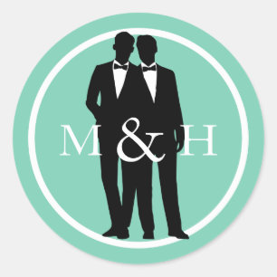 Custom Color Gay Couple Grooms Wedding Stickers