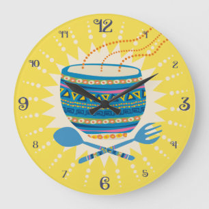 Custom color Mexican Aztec food bowl kitchen clock Große Wanduhr