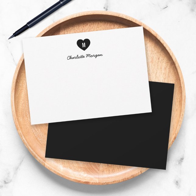 Custom Color Monogram Heart Modern Script Mitteilungskarte (Von Creator hochgeladen)