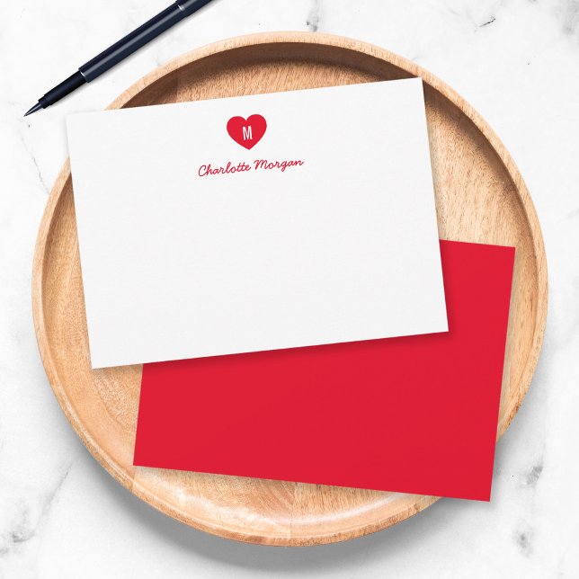 Custom Color Monogram Heart Modern Script Mitteilungskarte (Von Creator hochgeladen)