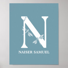Custom Color Monogram Letter N Dragonfly Poster
