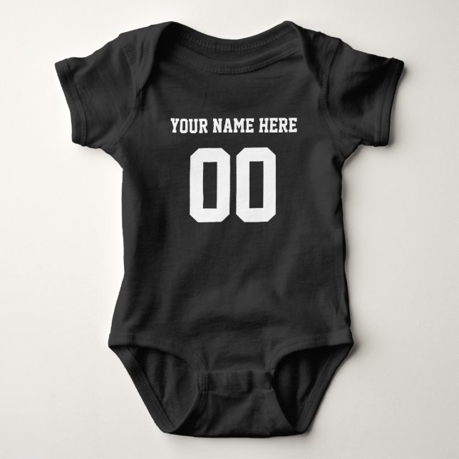Custom Color/Name Baby Sports Black Jersey Strampler (Vorderseite)