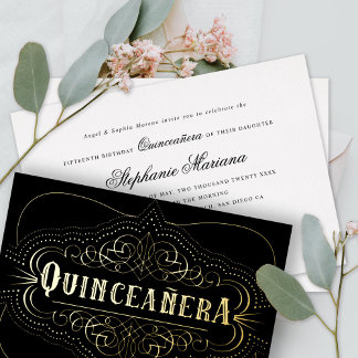 Custom Color Quinceñera South West Gold Folieneinladung