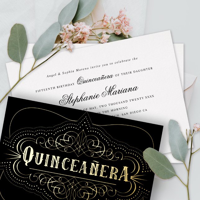 Custom Color Quinceñera South West Gold Folieneinladung (Von Creator hochgeladen)