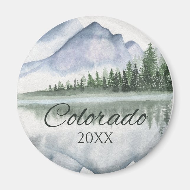 Custom Colorado Watercolor Mountain Lake Trees Magnet (Vorne)