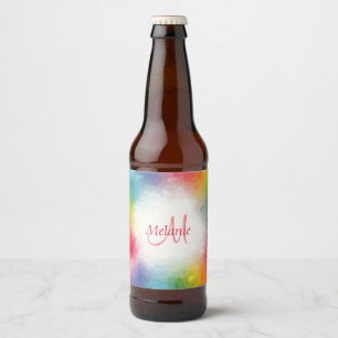 Custom Colorary Modern Rainbow Abstrakt Monogram Bierflaschenetikett