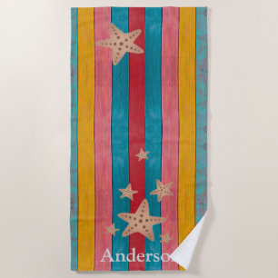 Custom Colorful Beach Rustic Holz Starfish Strandtuch