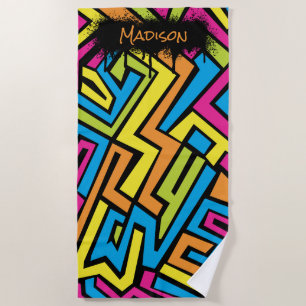 Custom Colorful Neon Graffiti Street Art Muster Strandtuch