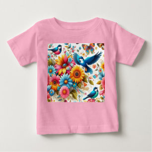 Custom Colorful Schmetterlinge Vögel Blume Rosa Baby T-shirt