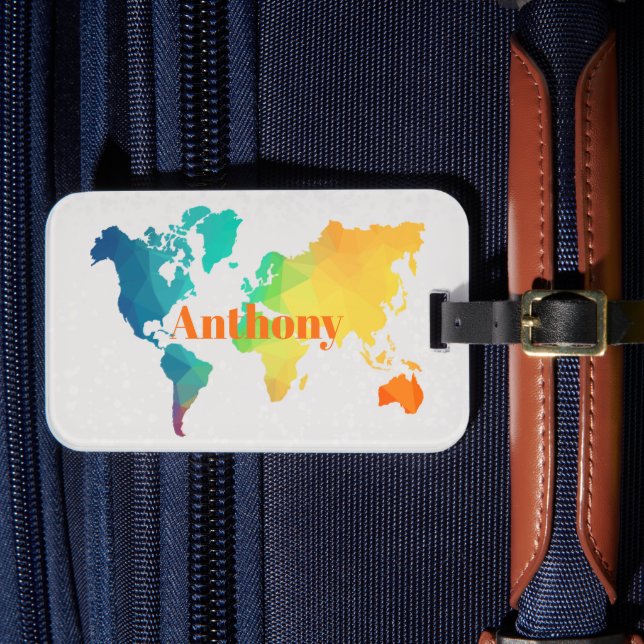 Custom Colorful World Map Monogram Name Luggage   Gepäckanhänger (Vorderseite Insitu 4)