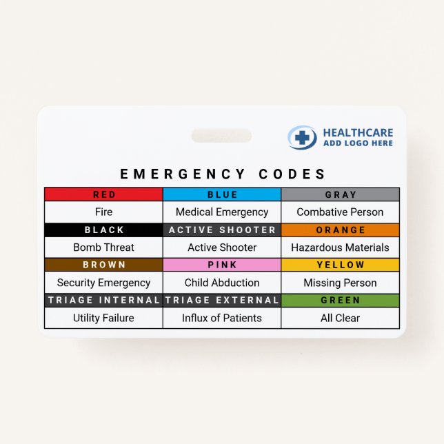Custom Colors Healthcare Emergency Codes Reference Ausweis (Vorderseite)