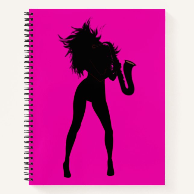 Custom Colors Notebook mit Saxophone Girl - Pink Notizbuch (Vorderseite)