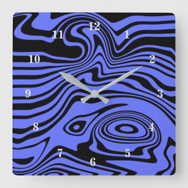 Custom Colors Wall Clock mit Waves - Blau Quadratische Wanduhr (Vorderseite)