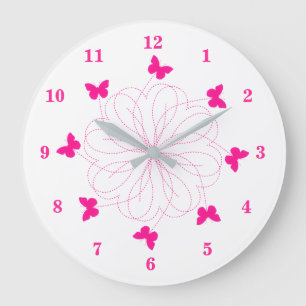 Custom Colors Wall Clock Pink Butterflies - Hearts Große Wanduhr