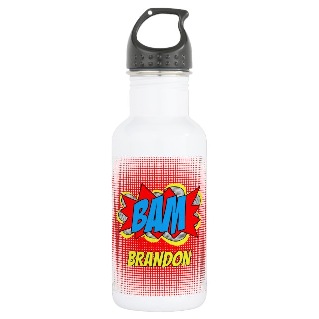 Custom Comic Book Pop Art BAM! Illustration Edelstahlflasche (Vorderseite)
