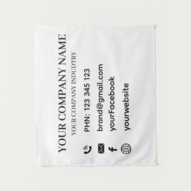 Custom Company Info Text Wall Branding Design Wandteppich (Vorderseite)