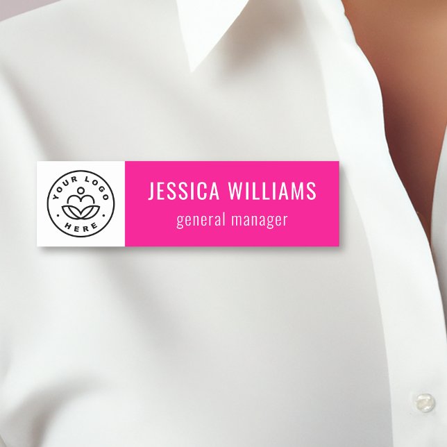 Custom Company Logo Hot Pink Employee Namensschild (Von Creator hochgeladen)