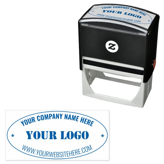 Custom Company Logo Text Info Oval Stamp Example Permastempel (Beispiel)