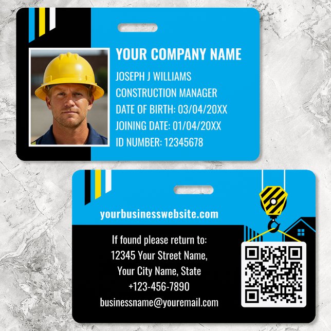 Custom Construction ID Work QR Code Blue Black Ausweis (Von Creator hochgeladen)