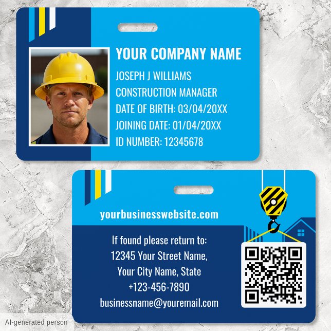Custom Construction ID Work QR Code Navy Blue Ausweis (Von Creator hochgeladen)