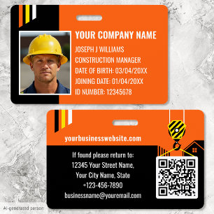 Custom Construction ID Work QR Code Orange Black Ausweis