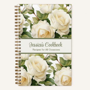 Custom Cookbook White Roses Rezeptur Notebook Notizbuch