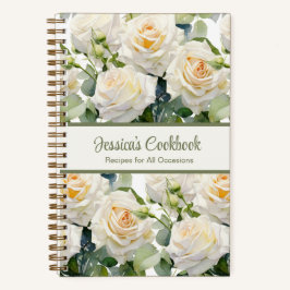 Custom Cookbook White Roses Rezeptur Notebook Notizbuch