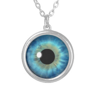 Custom Cool Blue Eye Iris Eyeball Fun Necklace Versilberte Kette
