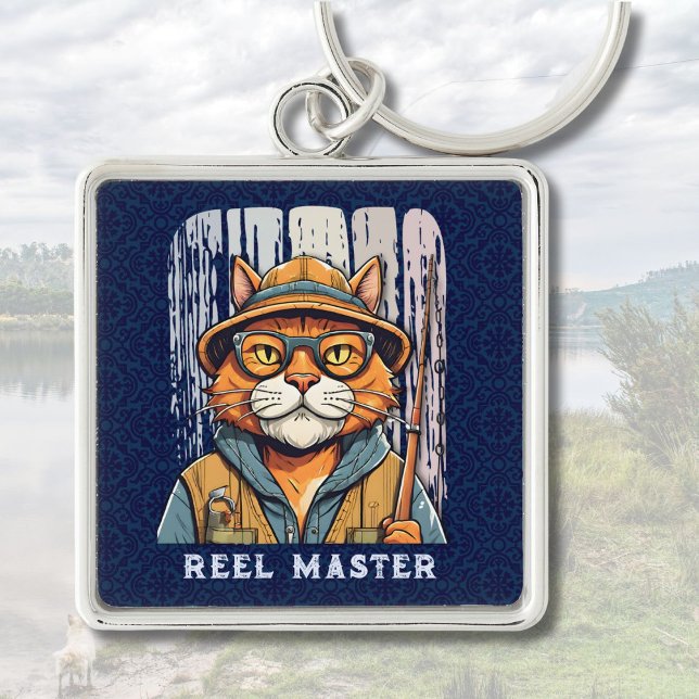 Custom Cool Cat Retirement Geschenke für Fisherman Schlüsselanhänger (Custom Cool Cat Retirement Gifts for Fisherman Dad)