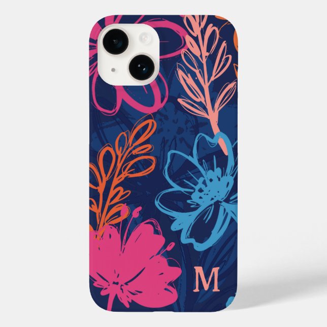 Custom Cool Floral Boho farbenfrohe Monogram Tropi Case-Mate iPhone Hülle (Rückseite)