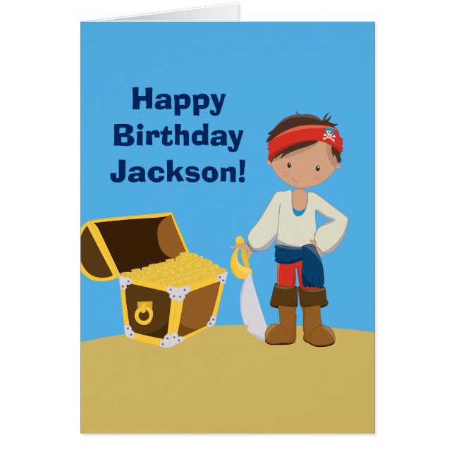 Custom Cool Pirate Kids Happy Birthday Card (Vorne)