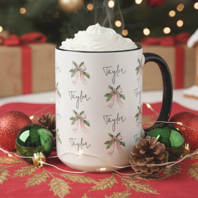 Custom Coquette Christmas Mug Gift for Her or Girl Tasse (holiday gift for her • festive coffee mug • christmas gift bulk for women • bulk teacher gifts)
