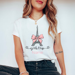 Custom Coquette Girls Trip Pink Bow Eiffelturm T-Shirt
