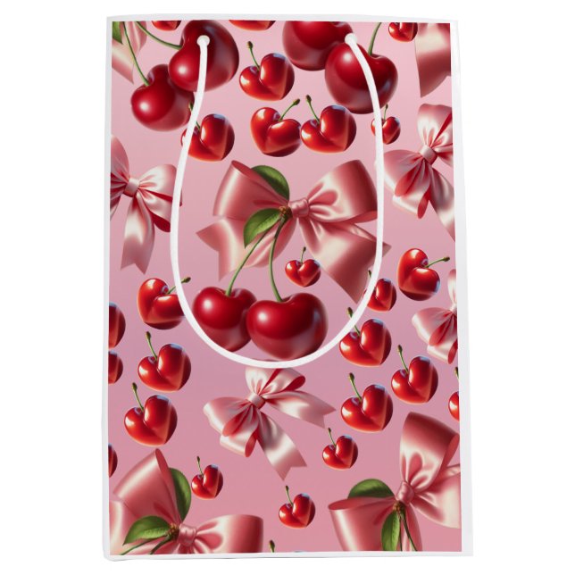 Custom Coquette Heart Bow Pattern Wrapping Paper Mittlere Geschenktüte (Vorderseite)