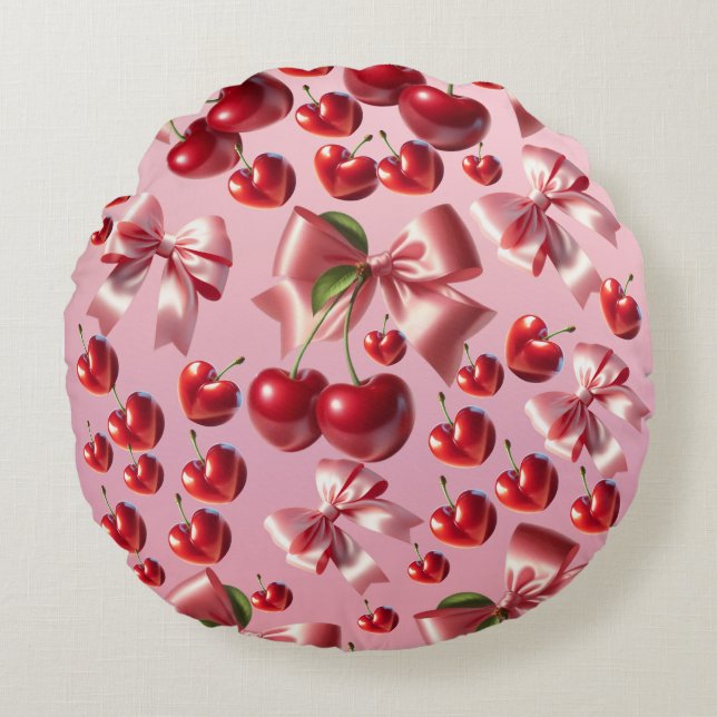 Custom Coquette Heart Bow Pattern Wrapping Paper Rundes Kissen (Vorderseite)