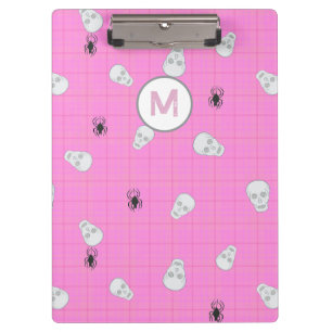 Custom Coquette Pink Kariert Halloween Skulls Klemmbrett