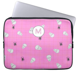 Custom Coquette Pink Kariert Halloween Skulls Laptopschutzhülle