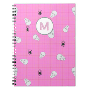 Custom Coquette Pink Kariert Halloween Skulls Notizblock