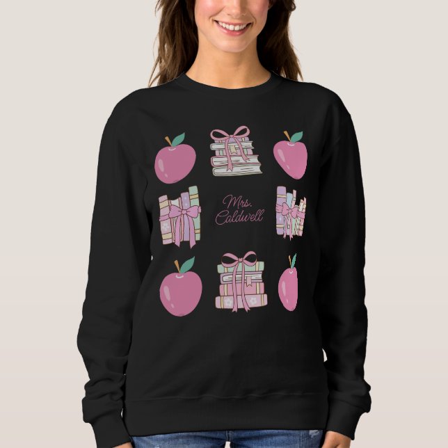 Custom Coquette Teacher Apple and Book Sweatshirt (Vorderseite)