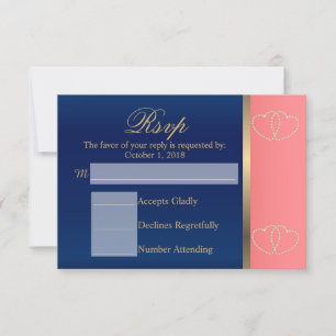 Custom - Coral & Navy Blue mit Gold Hearts - UAWG RSVP Karte