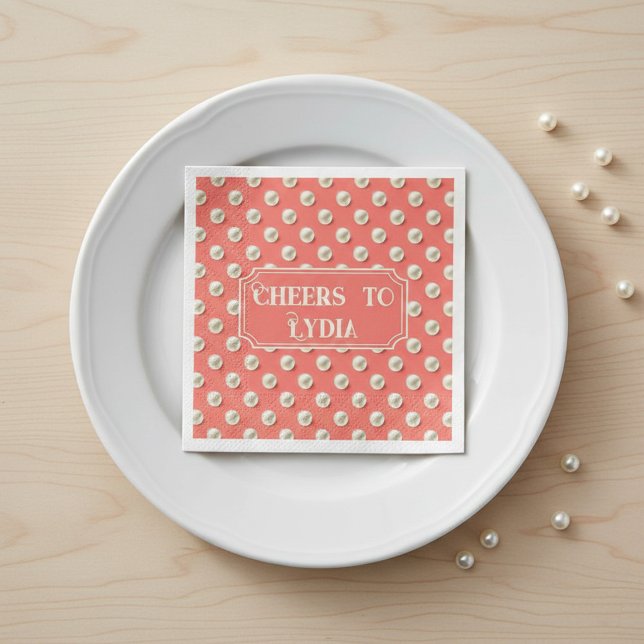 Custom Coral Paper Napkins with Pearl Accents Serviette (Von Creator hochgeladen)