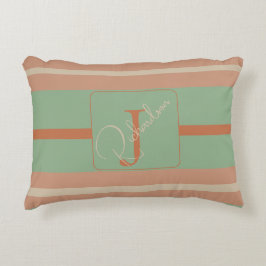 Custom Coral Sage Stripe Monogram Boho Pastel Chi Dekokissen