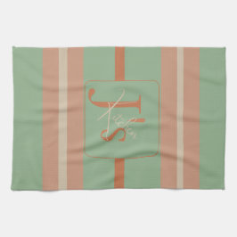 Custom Coral Sage Stripe Monogram Boho Pastel Chi Geschirrtuch