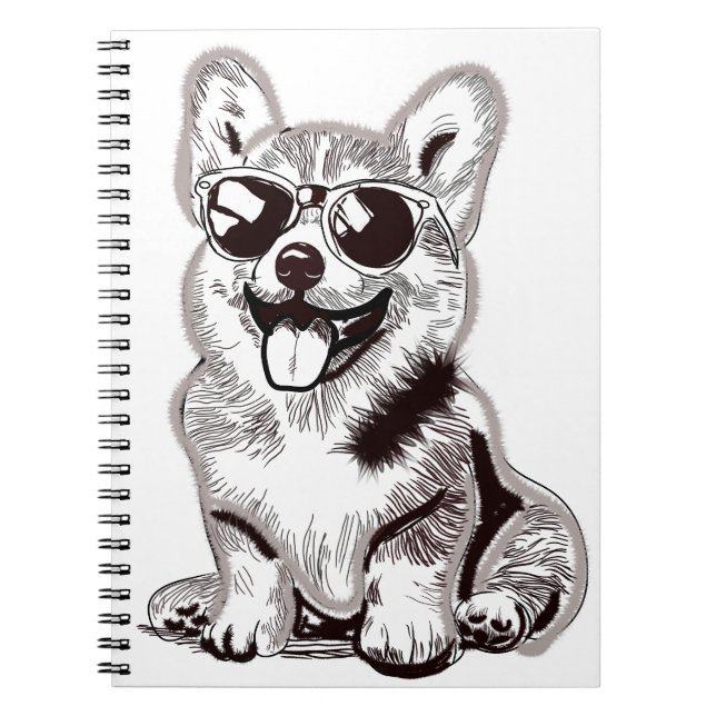 Custom Corgi Puppy with Sunglasses | Sketch Art Notizblock (Vorderseite)