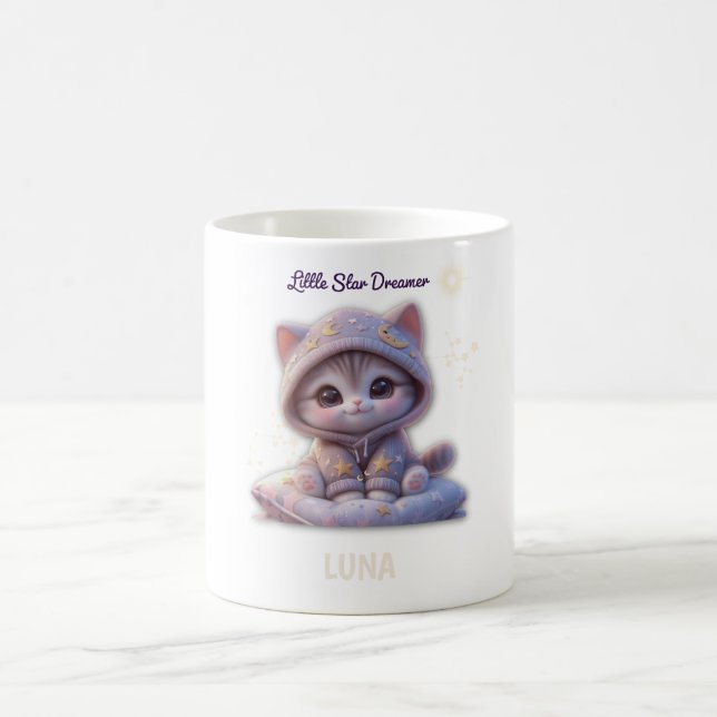 Custom Cosmic Cat Mug – Personalized Pastel Galaxy Kaffeetasse (Mittel)