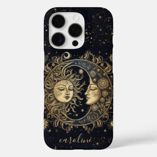 Custom Cosmic Celestial Gold Black Sun Moon Stars Case-Mate iPhone Hülle (Rückseite)