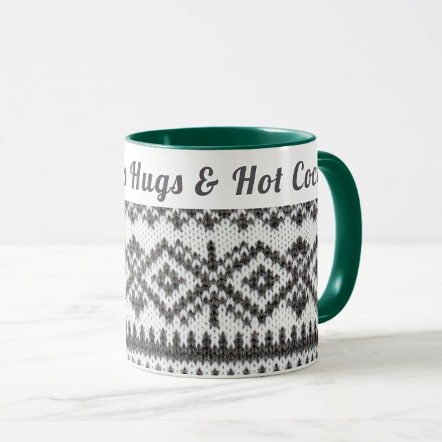 Custom Cosy Ugly Sweater | Hugs & Hot Cocoa Tasse (VorderseiteRechts)