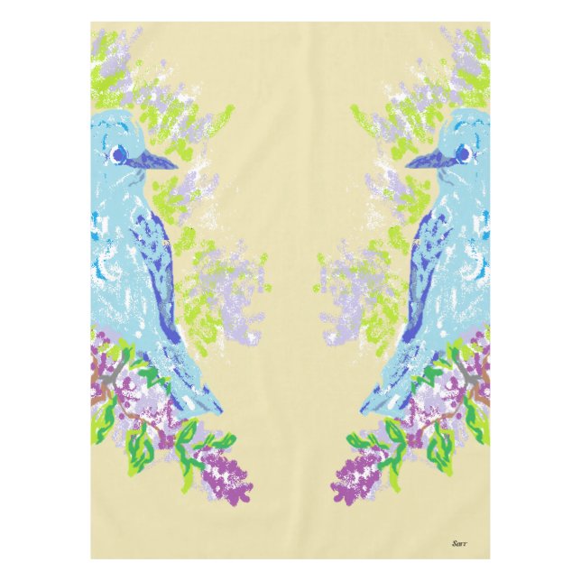 Custom Cotton Tablecloth, 52"x70" Blue Birds Tischdecke (Vorderseite)